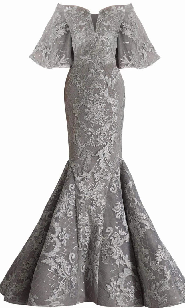 Janique - JA4013 Off-Shoulder Mermaid Evening Dress In Silver 5 Janique - JA4013 Off-Shoulder Mermaid Evening Dress In Silver
