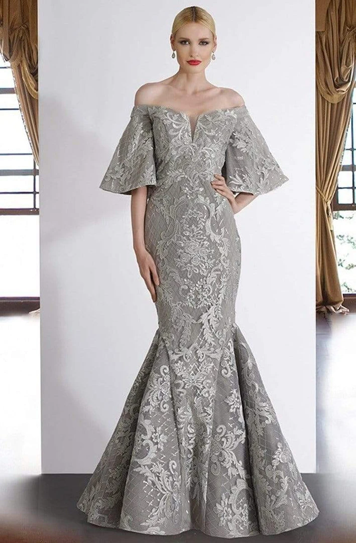 Janique - JA4013 Off-Shoulder Mermaid Evening Dress In Silver 3 Janique - JA4013 Off-Shoulder Mermaid Evening Dress In Silver