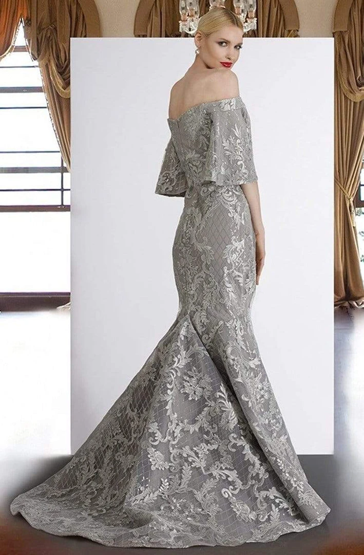 Janique - JA4013 Off-Shoulder Mermaid Evening Dress In Silver 4 Janique - JA4013 Off-Shoulder Mermaid Evening Dress In Silver