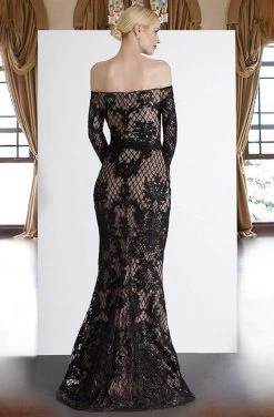 Formal Gowns Janique - JA4017 Off-Shoulder Long Sleeves Lace Dress In Black / Nude 7 Formal Gowns Janique - JA4017 Off-Shoulder Long Sleeves Lace Dress In Black / Nude