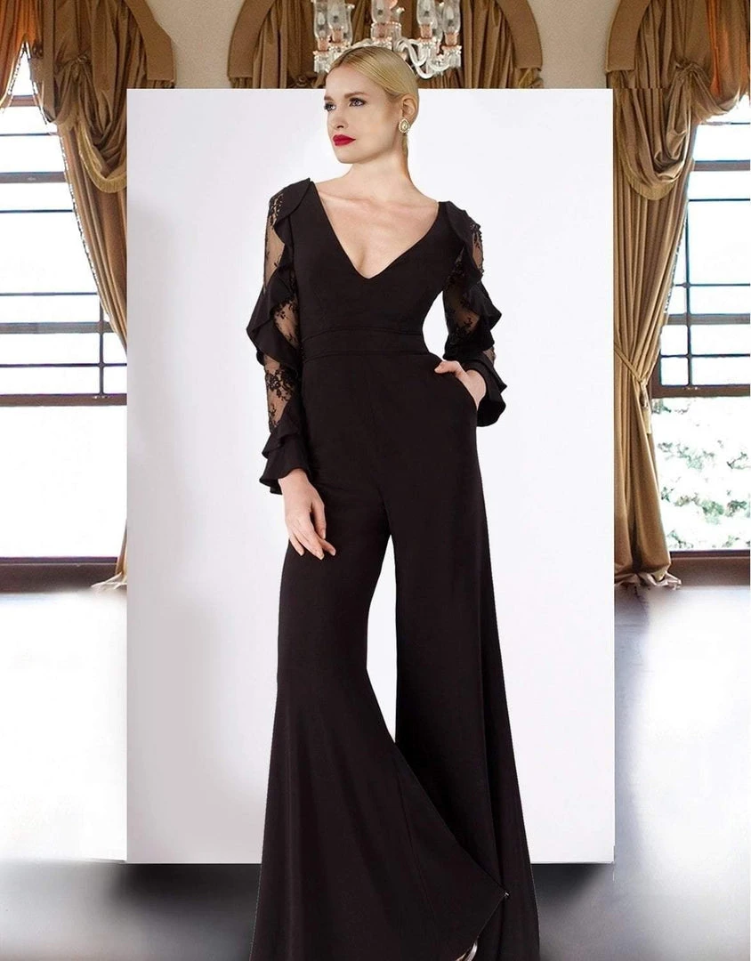 Formal Gowns Janique - K6598 Long Sleeve V-neck Jumpsuit 5 Formal Gowns Janique - K6598 Long Sleeve V-neck Jumpsuit