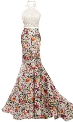 Formal Gowns Janique - Lace Halter Trumpet Two-Piece Evening Gown With Floral Prints JA2004 7 Formal Gowns Janique - Lace Halter Trumpet Two-Piece Evening Gown With Floral Prints JA2004