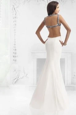 Janique - Long Beaded Strap Stretch Crepe With Open Back Gown W1008