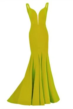 Formal Gowns Janique - Sleeveless Scalloped Deep V Neck Illusion Mermaid Gown W1711