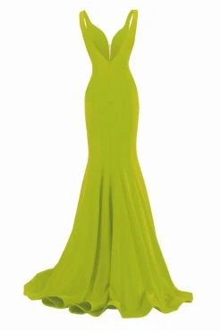 Formal Gowns Janique - Sleeveless Scalloped Deep V Neck Illusion Mermaid Gown W1711