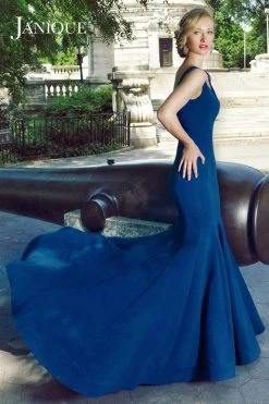 Formal Gowns Janique - Sleeveless Scalloped Deep V Neck Illusion Mermaid Gown W1711