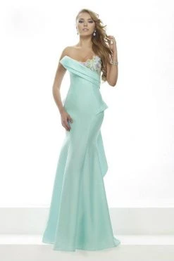 Janique - Strapless Asymmetric Fold-Over Neckline Long Gown C1691