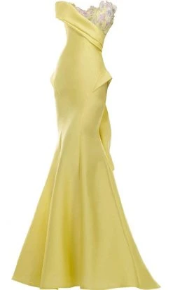 Janique - Strapless Asymmetric Fold-Over Neckline Long Gown C1691