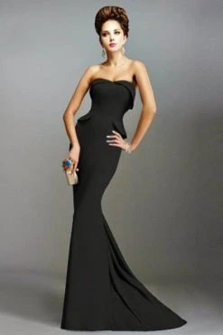 Janique - Strapless Folded Neckline Detail Stretch Crepe Gown With Side Peplum And Sweep Train C1167 Formal Gowns