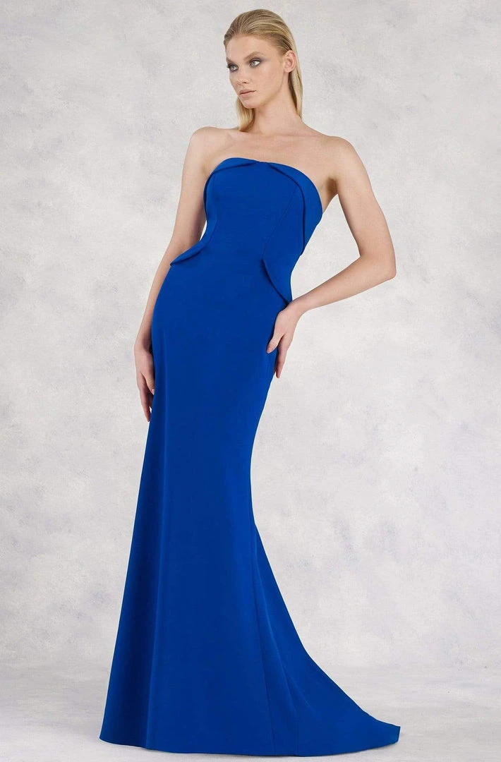 Janique - Strapless Folded Neckline Detail Stretch Crepe Gown With Side Peplum And Sweep Train C1167 Formal Gowns 4 Janique - Strapless Folded Neckline Detail Stretch Crepe Gown With Side Peplum And Sweep Train C1167 Formal Gowns