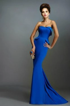 Janique - Strapless Folded Neckline Detail Stretch Crepe Gown With Side Peplum And Sweep Train C1167 Formal Gowns 14 Janique - Strapless Folded Neckline Detail Stretch Crepe Gown With Side Peplum And Sweep Train C1167 Formal Gowns