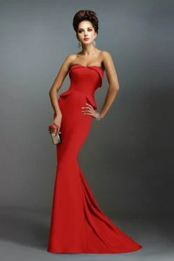 Janique - Strapless Folded Neckline Detail Stretch Crepe Gown With Side Peplum And Sweep Train C1167 Formal Gowns 16 Janique - Strapless Folded Neckline Detail Stretch Crepe Gown With Side Peplum And Sweep Train C1167 Formal Gowns