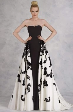 Formal Gowns Janique - Strapless Sweetheart Filigree Overlay Gown W1376