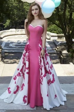 Janique - W1376 Strapless Sweetheart Fitted Dress With Overlay Formal Gowns