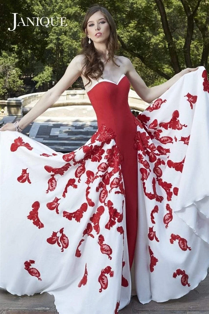 Janique - W1376 Strapless Sweetheart Fitted Dress With Overlay Formal Gowns 7 Janique - W1376 Strapless Sweetheart Fitted Dress With Overlay Formal Gowns