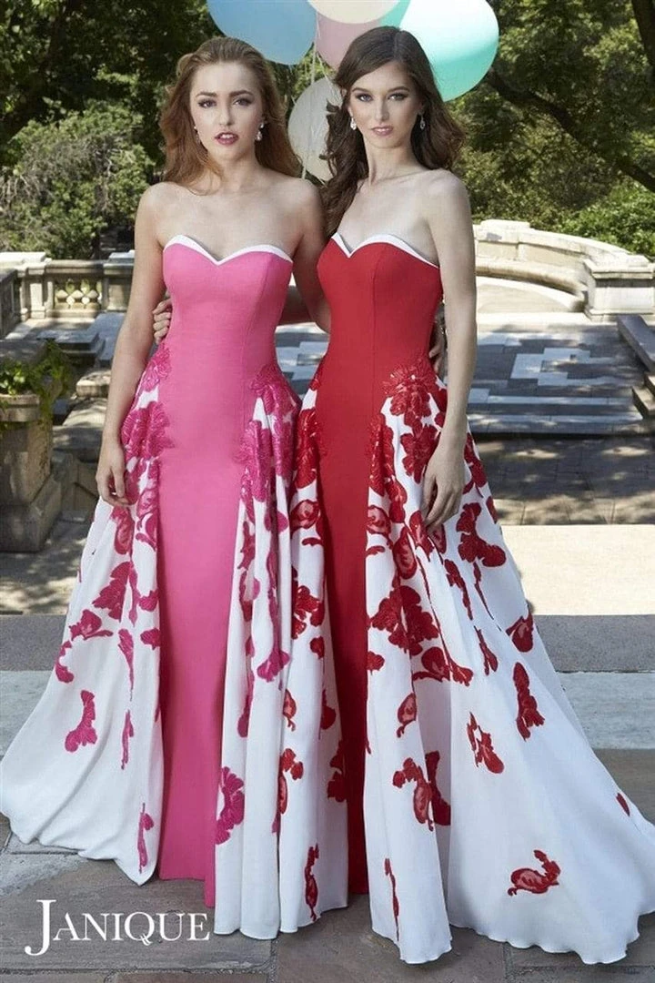 Janique - W1376 Strapless Sweetheart Fitted Dress With Overlay Formal Gowns 8 Janique - W1376 Strapless Sweetheart Fitted Dress With Overlay Formal Gowns