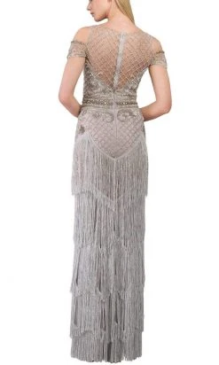 Janique - W1683 Embellished Illusion Bateau Fringe Sheath Gown