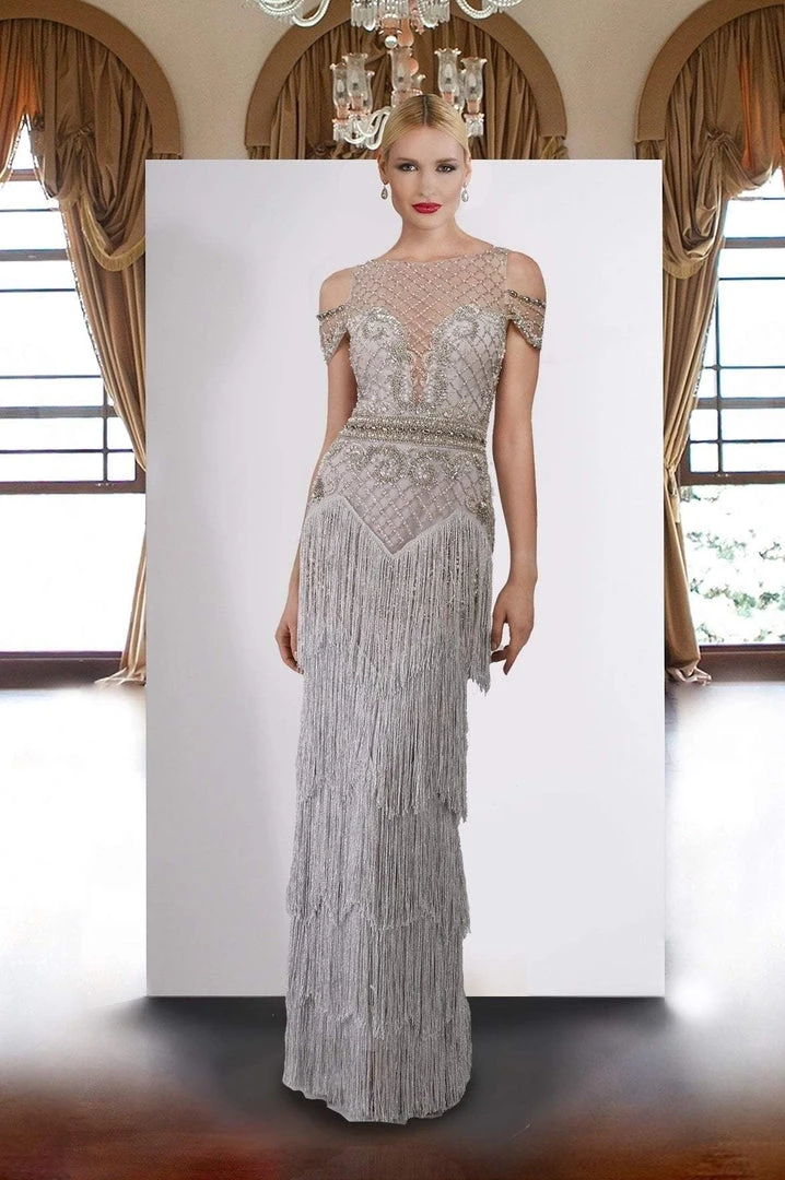 Janique - W1683 Embellished Illusion Bateau Fringe Sheath Gown 7 Janique - W1683 Embellished Illusion Bateau Fringe Sheath Gown