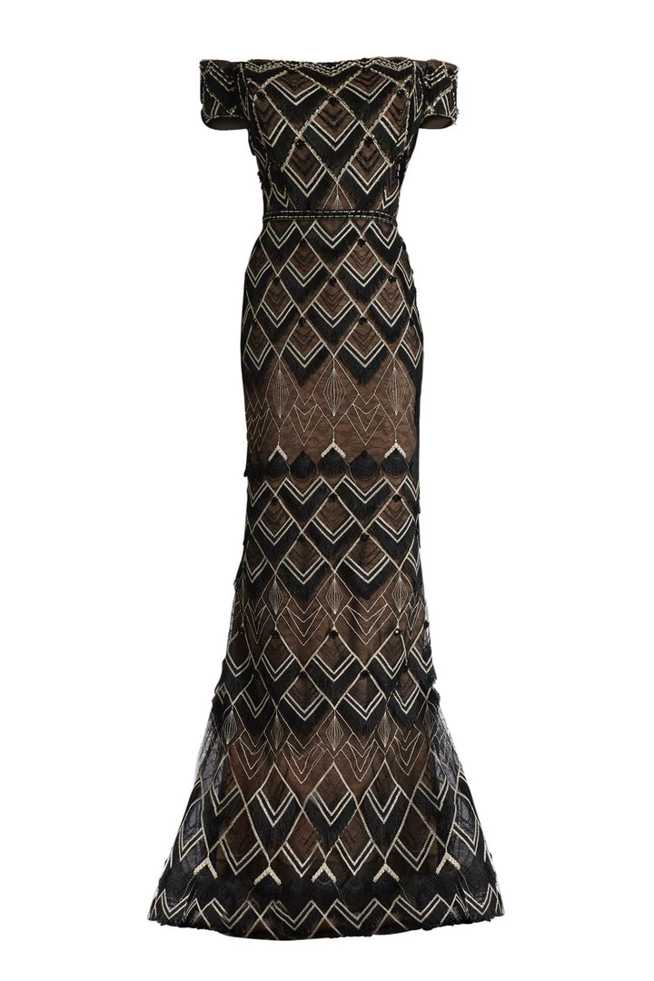 Janique - W2193 Geometric Detailed Off-Shoulder Mermaid Dress 6 Janique - W2193 Geometric Detailed Off-Shoulder Mermaid Dress