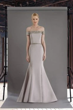 Janique - W2410 Embellished Off-Shoulder Mermaid Gown With Train Formal Gowns