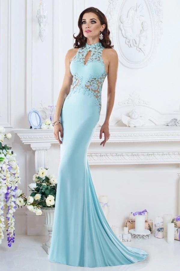 Janique - W974 Jersey Gown In Aqua 3 Janique - W974 Jersey Gown In Aqua