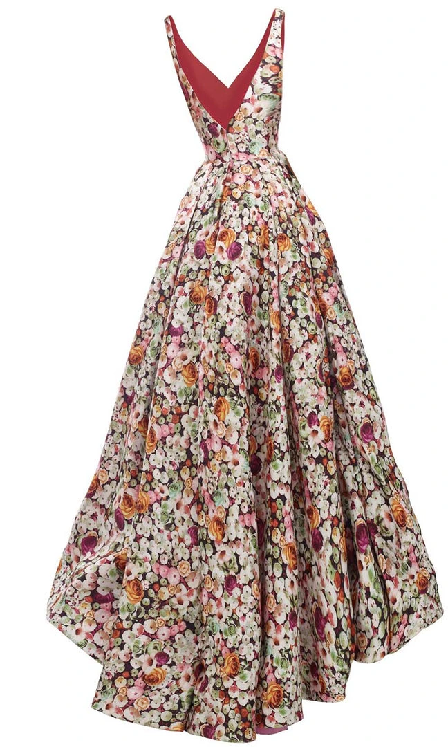 Formal Gowns Janique - Wide V Neck Hi-Lo Floral Ballgown JA2001 6 Formal Gowns Janique - Wide V Neck Hi-Lo Floral Ballgown JA2001