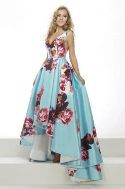 Formal Gowns Janique - Wide V Neck Hi-Lo Floral Ballgown JA2001