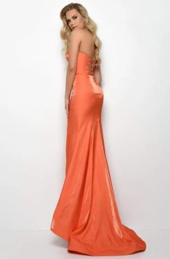 Jasz Couture - Strapless High Slit Satin Mermaid Dress 7035 - 1 Pc Orange In Size 00 Available