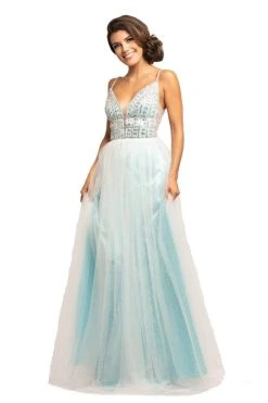 Johnathan Kayne - 2000 Illusion V Neck Sleeveless Glitter Mesh Gown