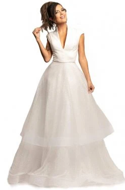 Johnathan Kayne - 2001 Deep V-neck Tiered A-line Dress Formal Gowns