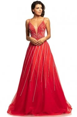 Johnathan Kayne - 2003 Plunging Beaded Bodice A-Line Gown Formal Gowns