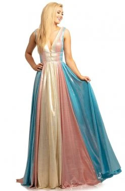 Johnathan Kayne - 2008 Plunging Multi-Colored Metallic A-Line Gown Formal Gowns