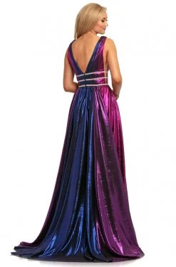 Johnathan Kayne - 2008 Plunging Multi-Colored Metallic A-Line Gown Formal Gowns
