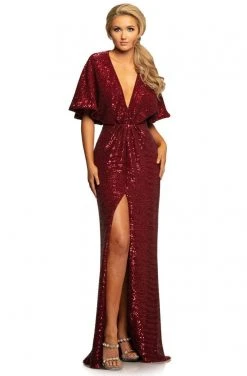 Formal Gowns Johnathan Kayne - 2015 Plunging V Neck Kimono Sleeves Sequins Gown