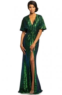 Formal Gowns Johnathan Kayne - 2015 Plunging V Neck Kimono Sleeves Sequins Gown