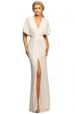 Formal Gowns Johnathan Kayne - 2015 Plunging V Neck Kimono Sleeves Sequins Gown