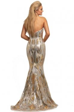 Johnathan Kayne - 2025 Embellished Two Tone Deep V-neck Trumpet Dress 9 Johnathan Kayne - 2025 Embellished Two Tone Deep V-neck Trumpet Dress