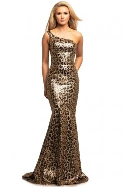 Johnathan Kayne - 2028 Sequined One Shoulder Trumpet Dress