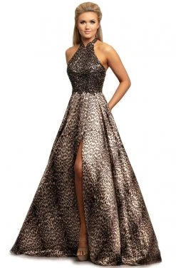 Formal Gowns Johnathan Kayne - 2030 Embellished Halter Printed A-line Dress