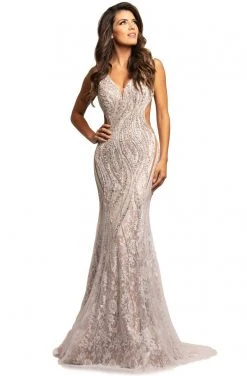 Johnathan Kayne - 2041 Bedazzled Plunging V-neck Trumpet Dress Formal Gowns