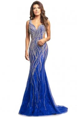 Johnathan Kayne - 2041 Bedazzled Plunging V-neck Trumpet Dress Formal Gowns