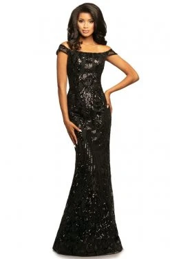 Formal Gowns Johnathan Kayne - 2064 Sequin-Embroidered Off Shoulder Mermaid Gown