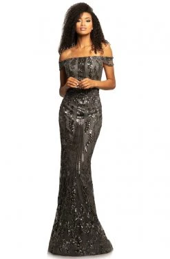 Formal Gowns Johnathan Kayne - 2064 Sequin-Embroidered Off Shoulder Mermaid Gown