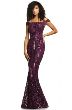 Formal Gowns Johnathan Kayne - 2064 Sequin-Embroidered Off Shoulder Mermaid Gown