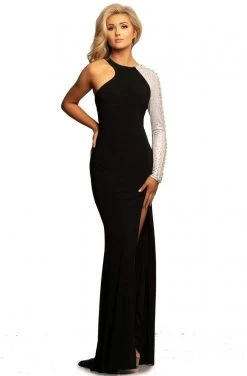 Formal Gowns Johnathan Kayne - 2067 Embellished Asymmetric Neck Sheath Dress