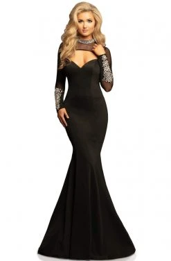 Johnathan Kayne - 2082 Embellished High Neck Mermaid Dress With Train