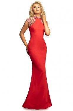 Johnathan Kayne - 2089 Embellished High Neck Trumpet Dress