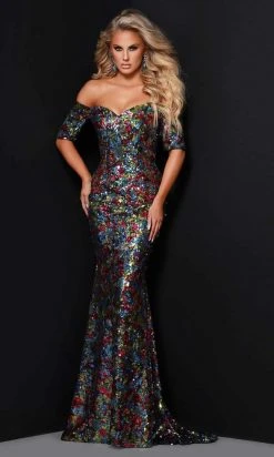 Johnathan Kayne - 2417 Off Shoulder Sequined Long Gown