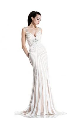 Formal Gowns Johnathan Kayne - 509 Bedazzled V-neck Sheath Dress