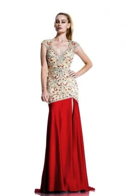 Johnathan Kayne - 510 Embellished V-neck Sheath Dress